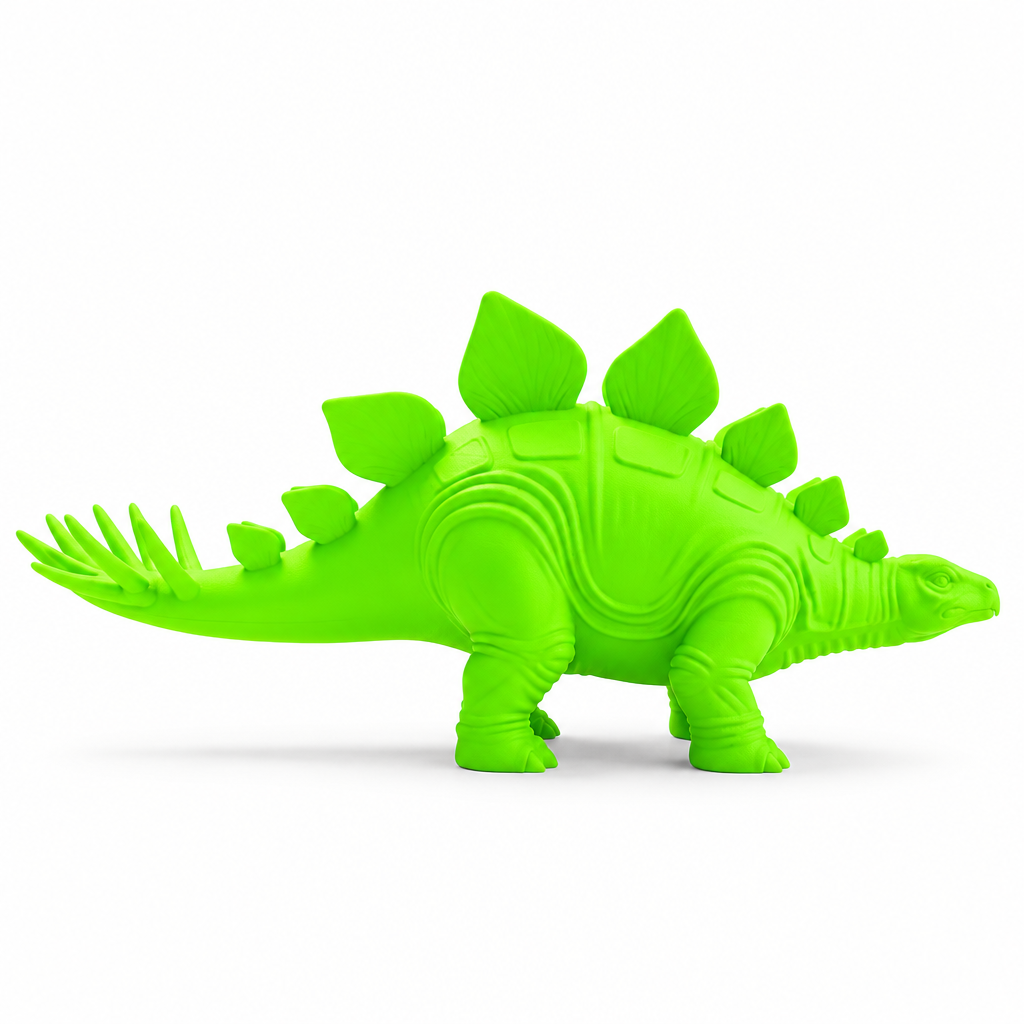 Fluorescent green Stegosaurus dinosaur toy side view