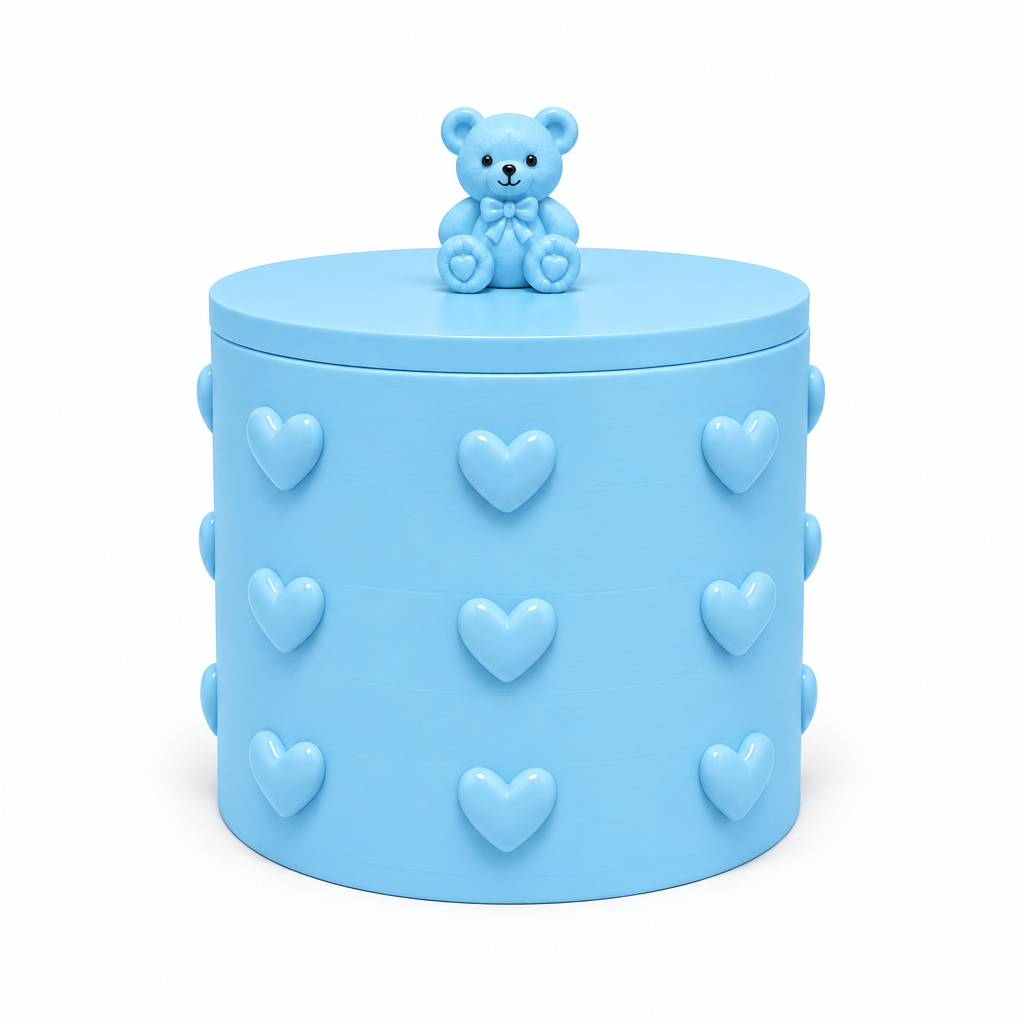 Sky-blue teddy bear heart storage box
