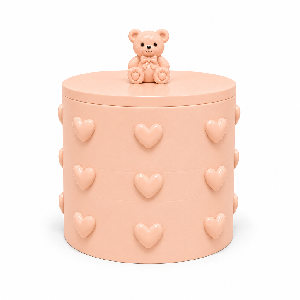 Peach teddy bear heart storage box