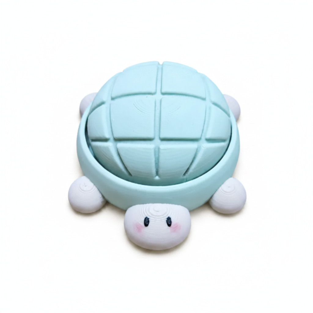 Tortoise Clicker fidget toy, light blue, white background