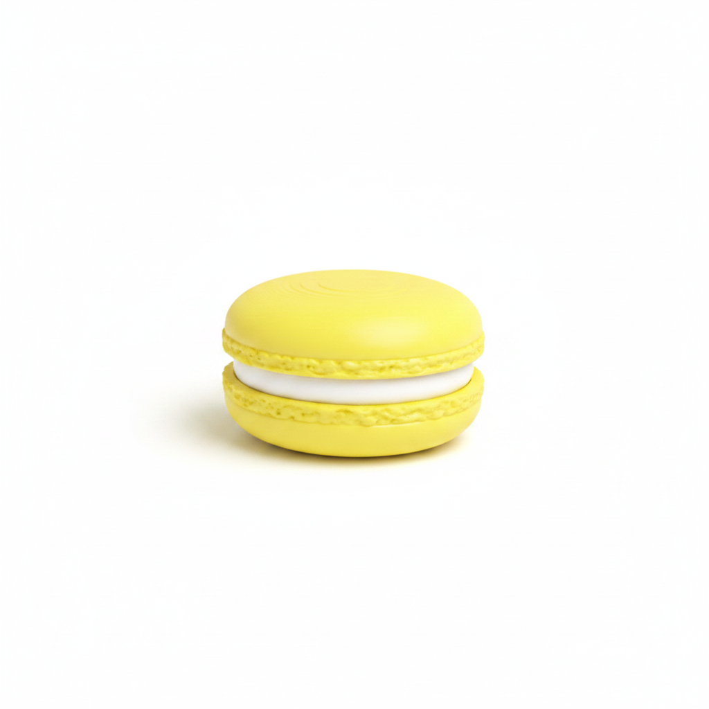 Single yellow macaron clicker fidget toy, white background