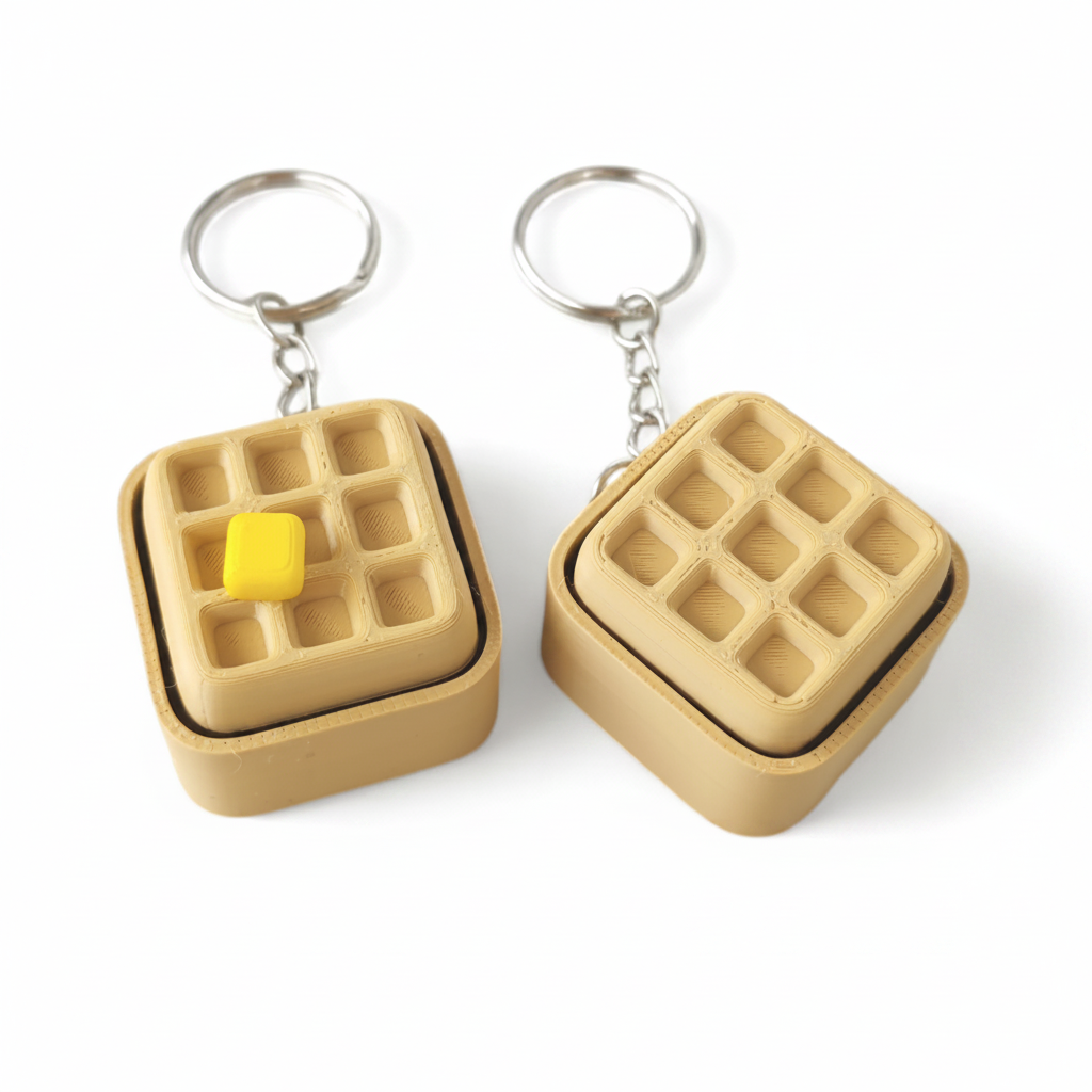 Waffle Clicker keychain fidget toy pair, white background