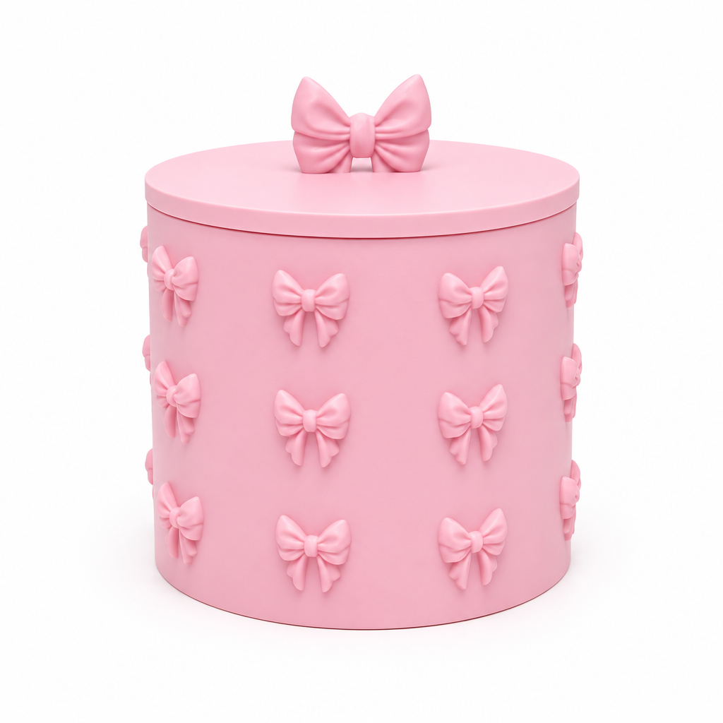 Light pink bow container on a white background