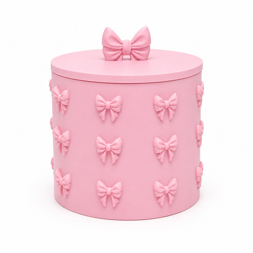 Light pink bow container on a white background