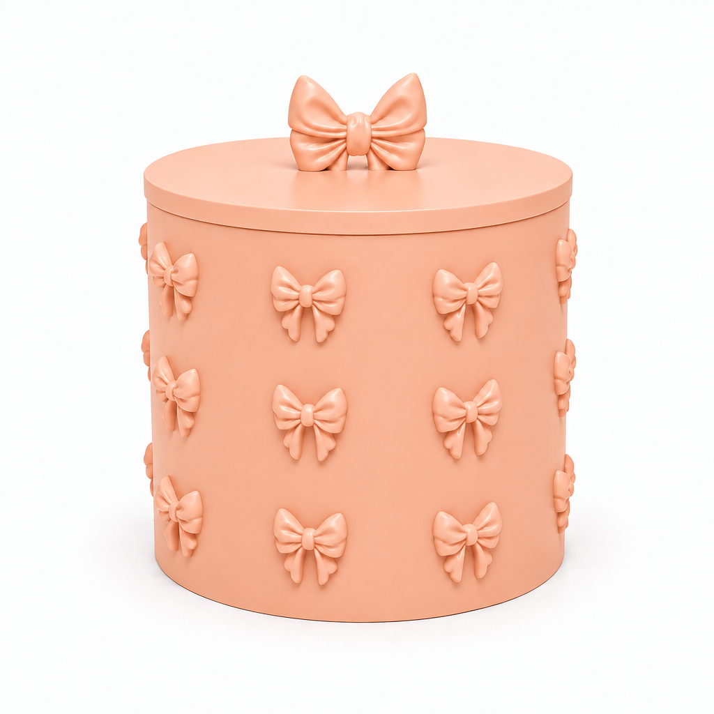 Peach bow container on a white background