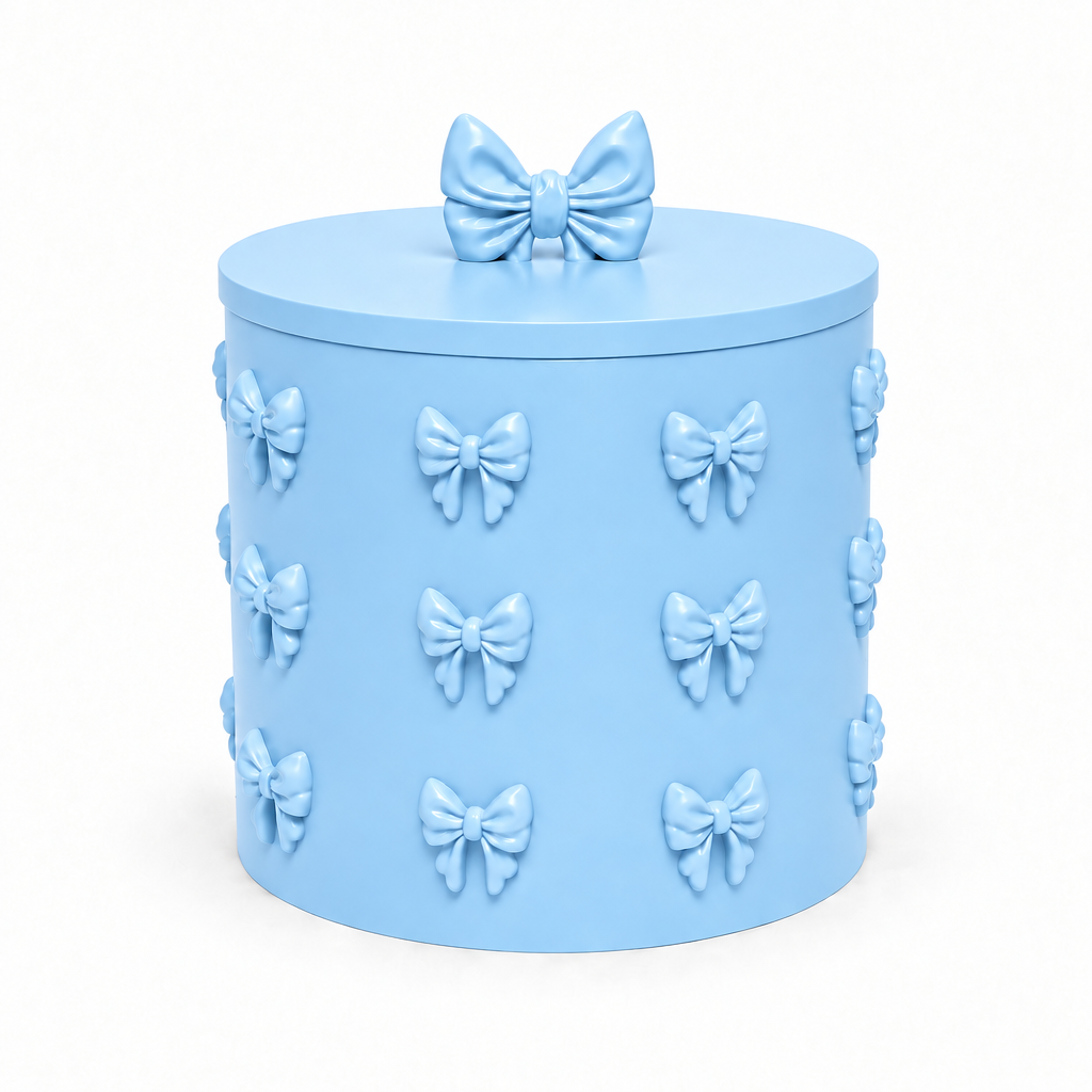 Sky-blue bow container on a white background