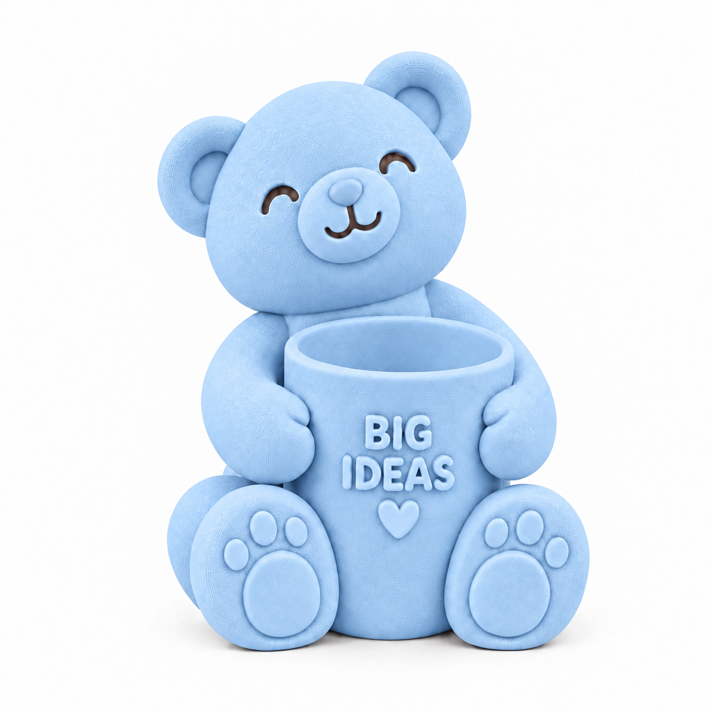 Square baby-blue teddy bear pen holder