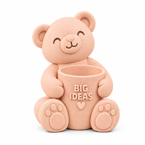 Square peach teddy bear pen holder