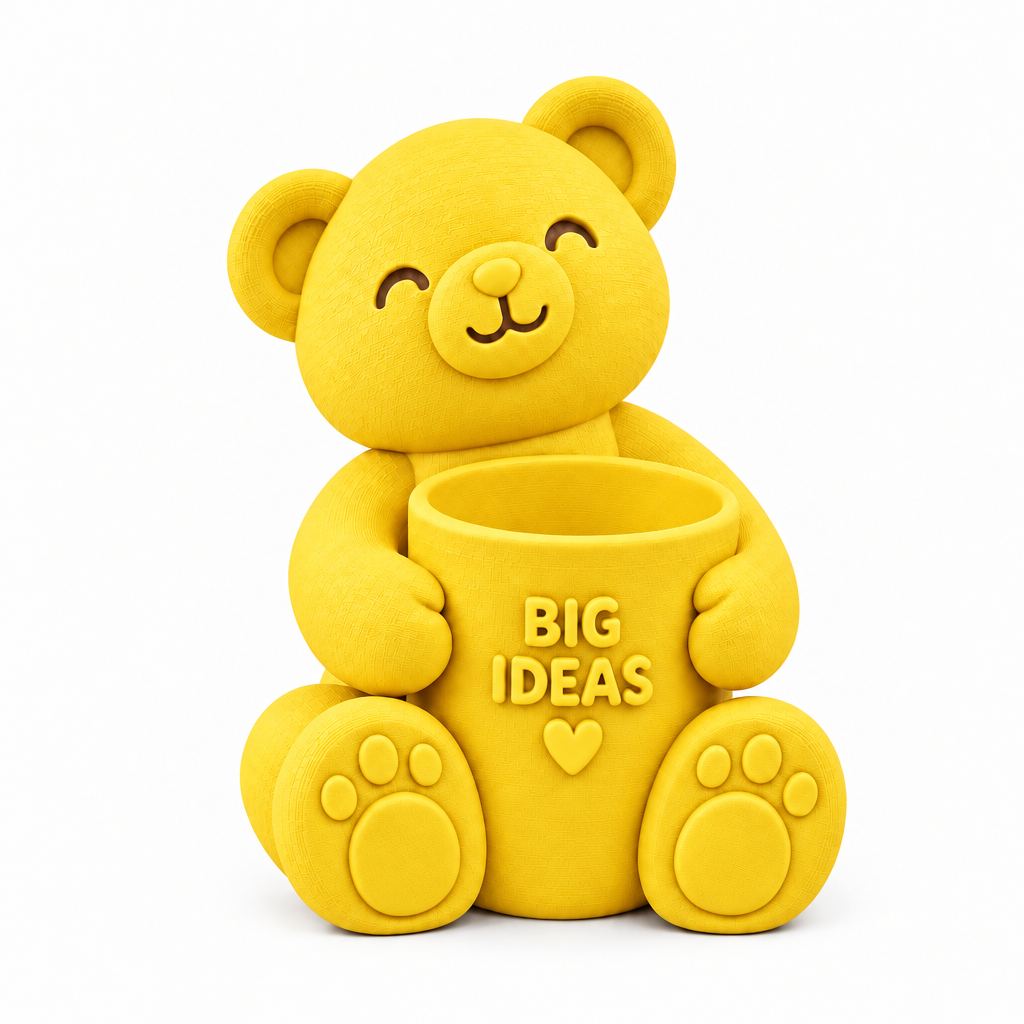 Square yellow teddy bear pen holder